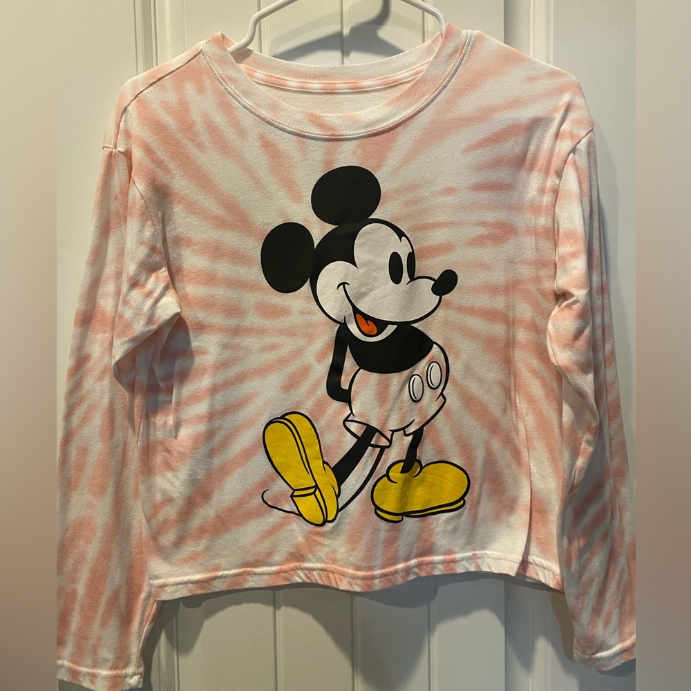 Disney Mickey Mouse T-shirt/top pink and white Tye die Size Small